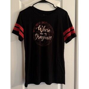 Game of Thrones Shirt Women’s Size Large Black Red My Dragons Short Sleeve